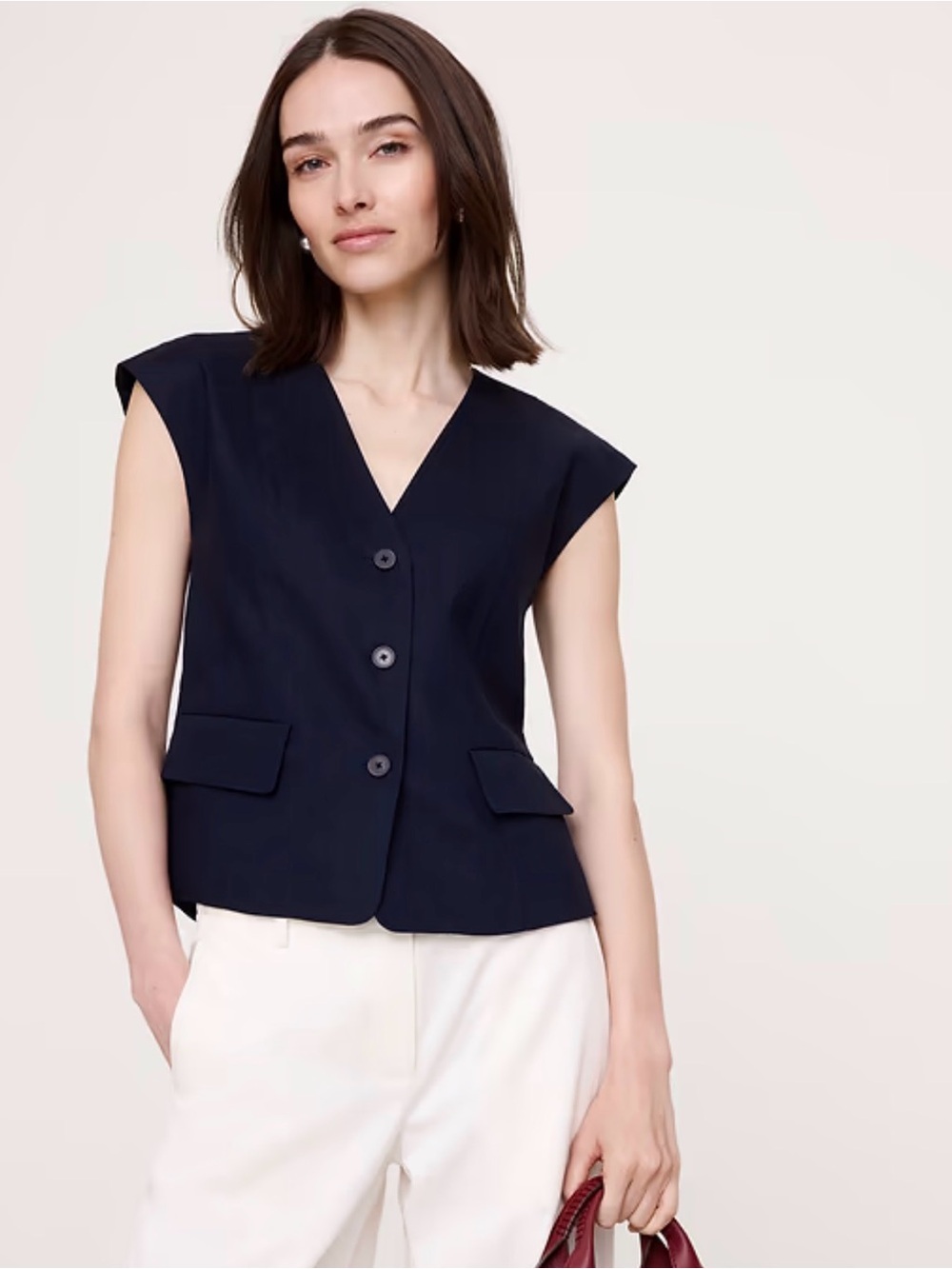 Banana Republic Navy Cap Sleeve Button Vest